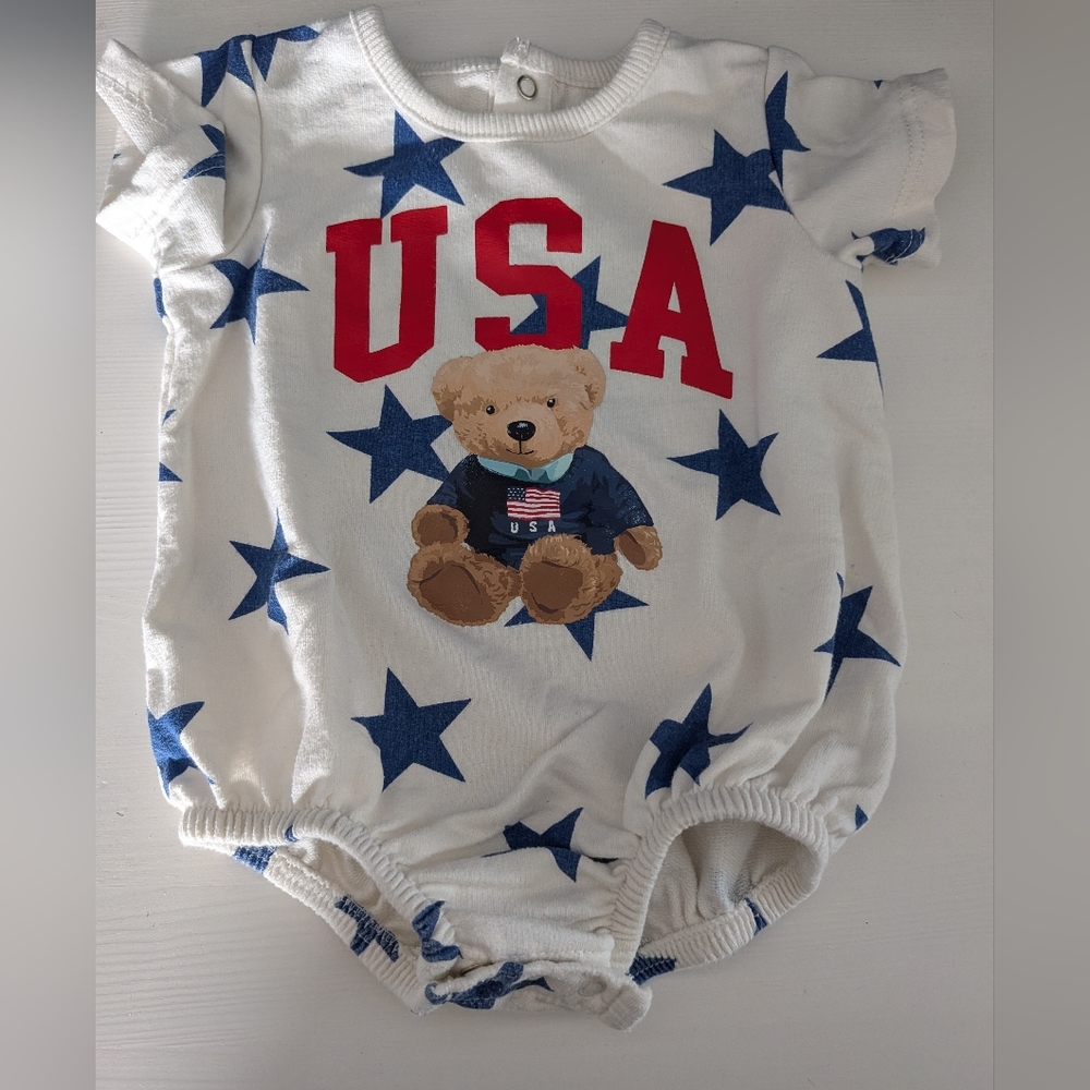 USA Teddy Bear Kids Bodysuit - White and Blue